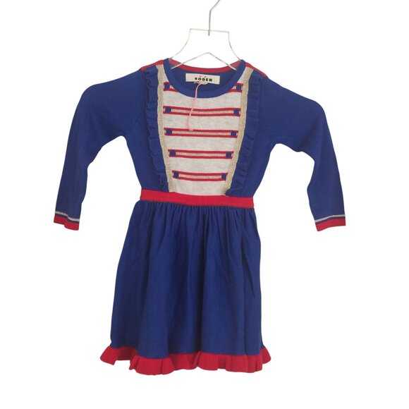 Mini Boden Girls 2-3 Years College Navy Knit Dress Ruffle Chest Hem - Picture 1 of 4